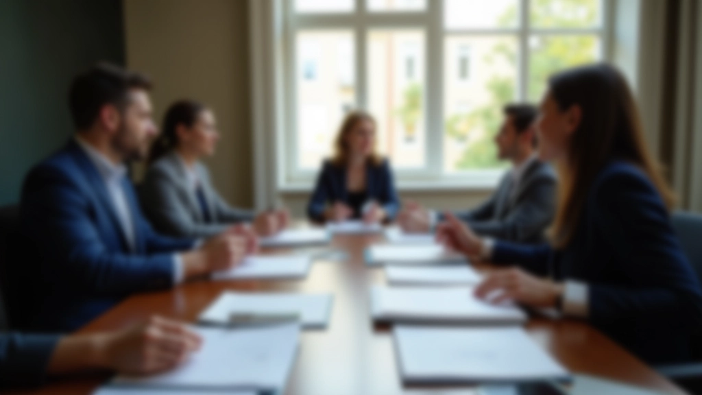 Equipa em reunião produtiva ao redor de uma mesa com documentos
